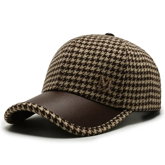 Houndstooth Leather Cap